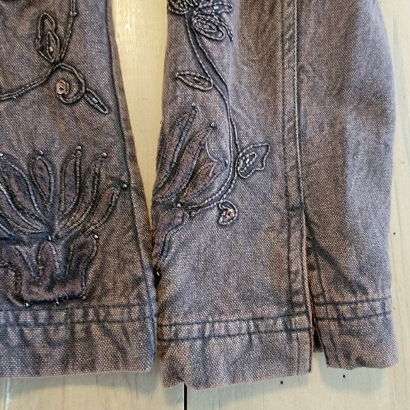 COLDWATER CREEK Jacket Brown Sz 4P Petite Floral Embroidered Beaded Denim Blazer - Picture 6 of 16